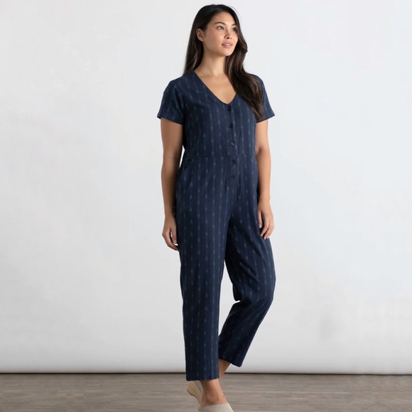 Bridge & Burn Milo Jumpsuit, size Medium, Navy Dobby Stripe, EUC - Picture 2 of 9